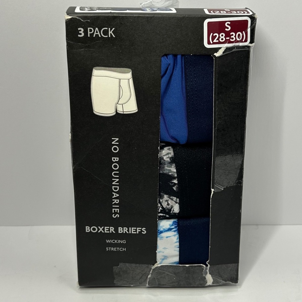 No Boundaries Mens 3 Pack Boxer Briefs Small 28-30 Blue Tie Dye New